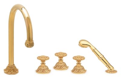 P.E. Guerin Acanthus Tub Set with Gooseneck Spout & Hand Shower