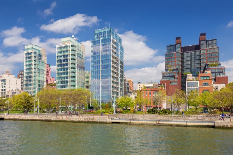 new york city skyline with luxury condominiums of manhattan west side ny usa